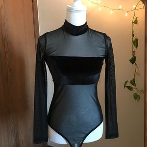 Sheer and velvet bodysuit